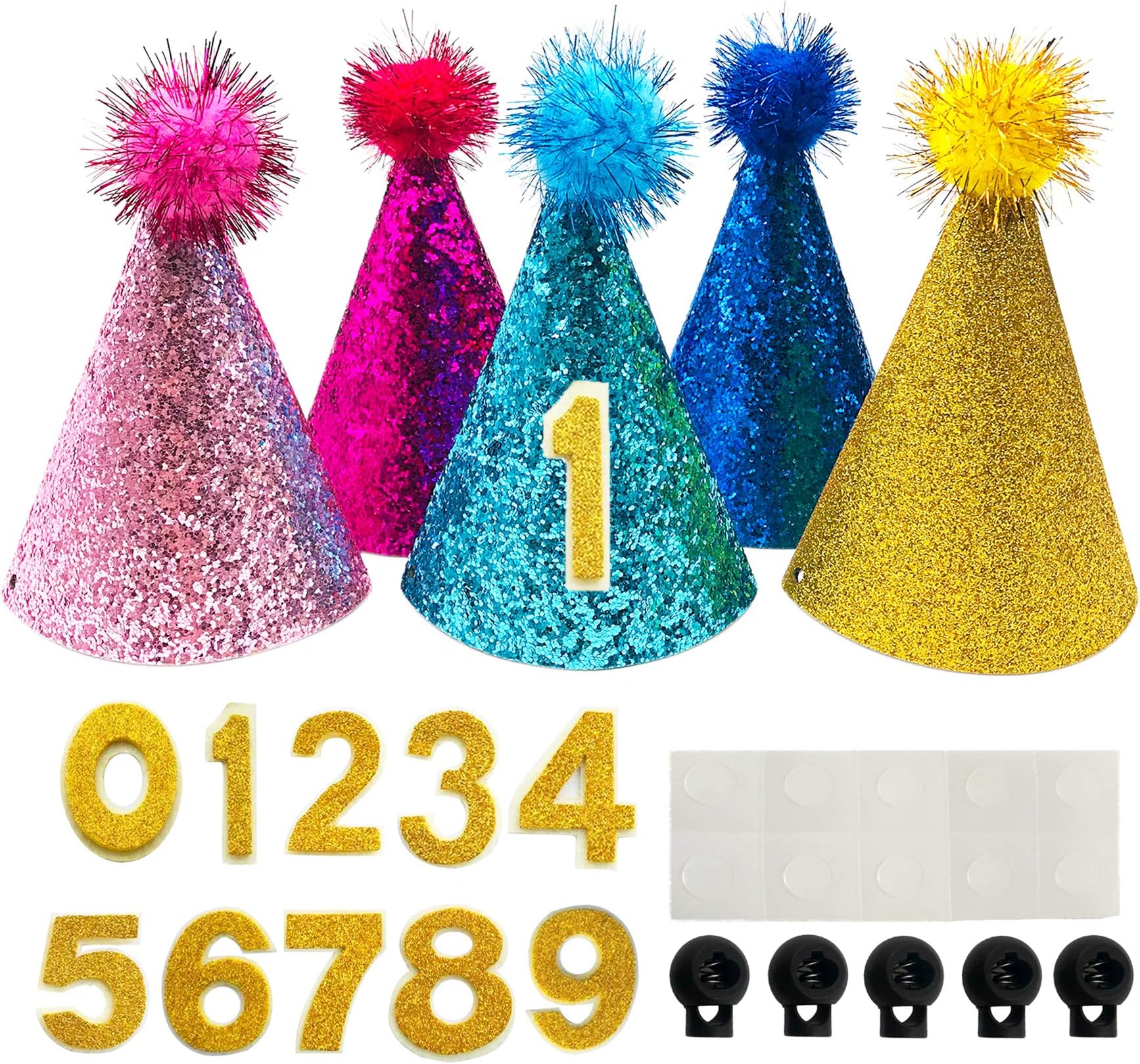 PET SHOW5pcs Small Dog Birthday Hat Set for Boys Girls Medium Dogs Cat Kitten Puppies Party Hats with 0-9 Numbers 10 Glue Grooming Accessories