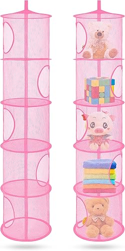 Miniatura 113 de Organizador de bolsas de malla colgante para ahorrar espacio, organizador plegable de almacenamiento de animales de peluche, 5 compartimentos,