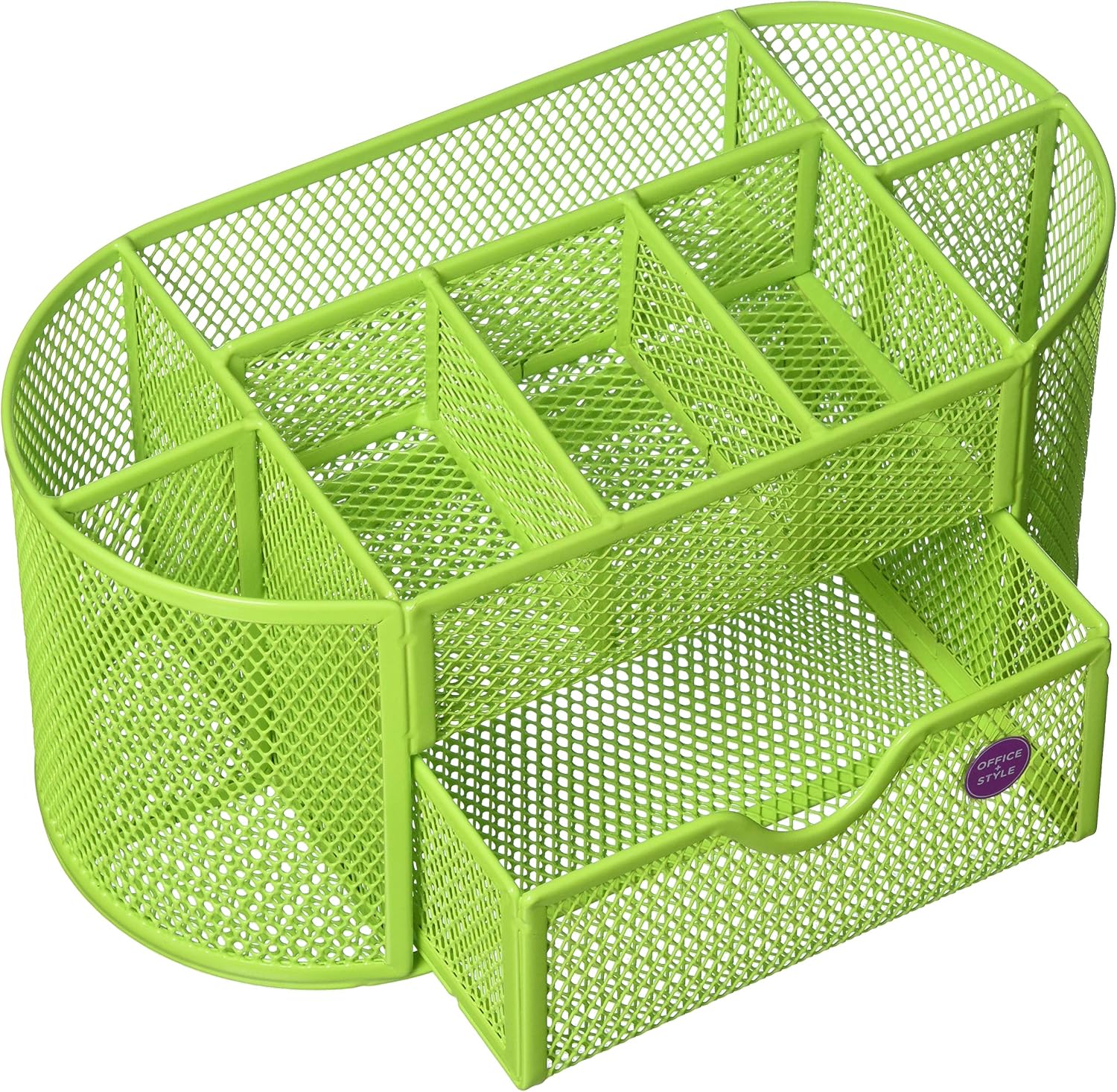 Oval Mesh Desk Organizer, 9 Compartments- Green