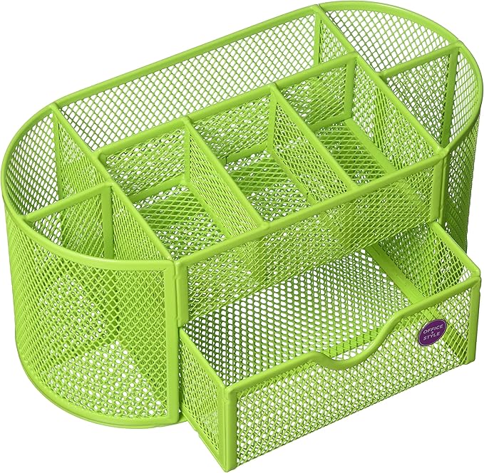 Oval Mesh Desk Organizer, 9 Compartments Green Office
