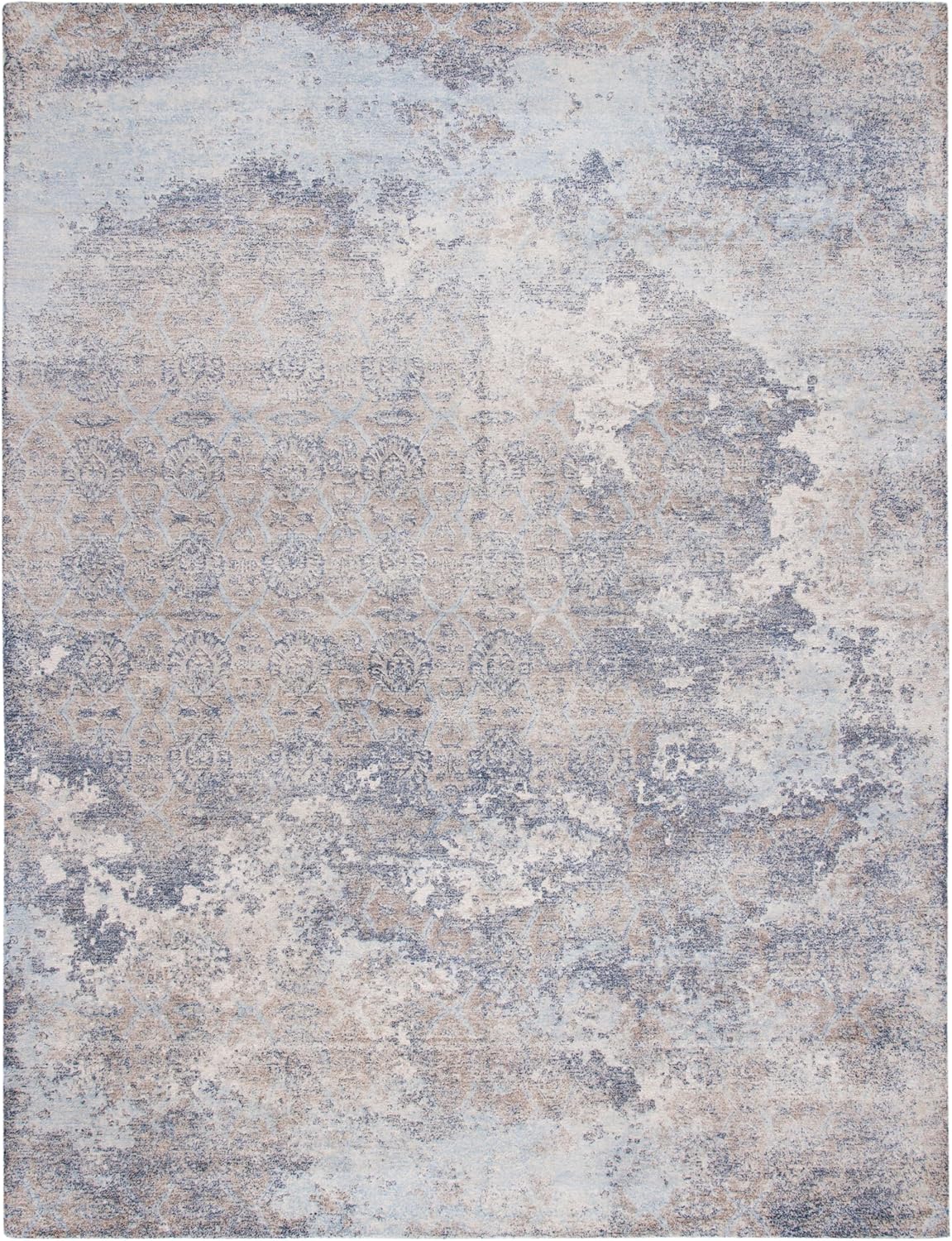 SAFAVIEH Area Rug 8x10 - Restoration Vintage Collection - Large - Blue & Ivory, Handmade Wool & Viscose, Modern Abstract Design, Ideal for Living Room, Bedroom, Office, Dining Space (RVT111M)