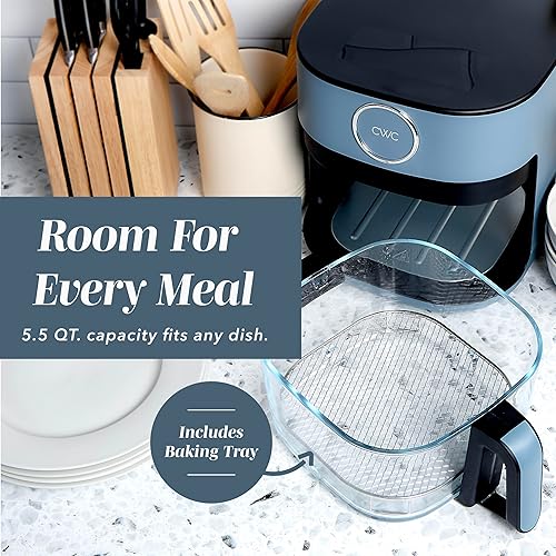 Miniatura 6 de COOK WITH COLOR Freidora de aire digital de cocina de 1400 W y 5.5 cuartos de galón con cesta de vidrio, 8 opciones de cocción saludable