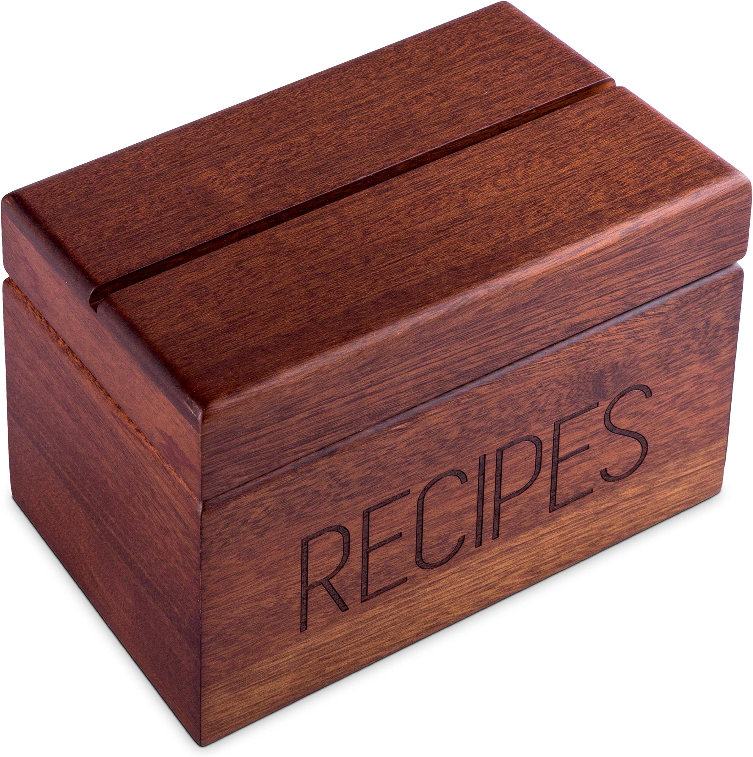 Welland Acacia Wood Recipe Box with Card Divider, Recipe Card Set by