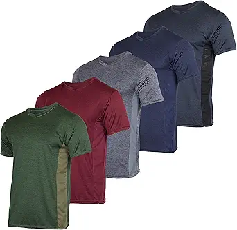 Real Essentials 5 Pack: Mens V-Neck Dry-Fit Moisture Wicking Active Athletic Tech Performance T-Shirt