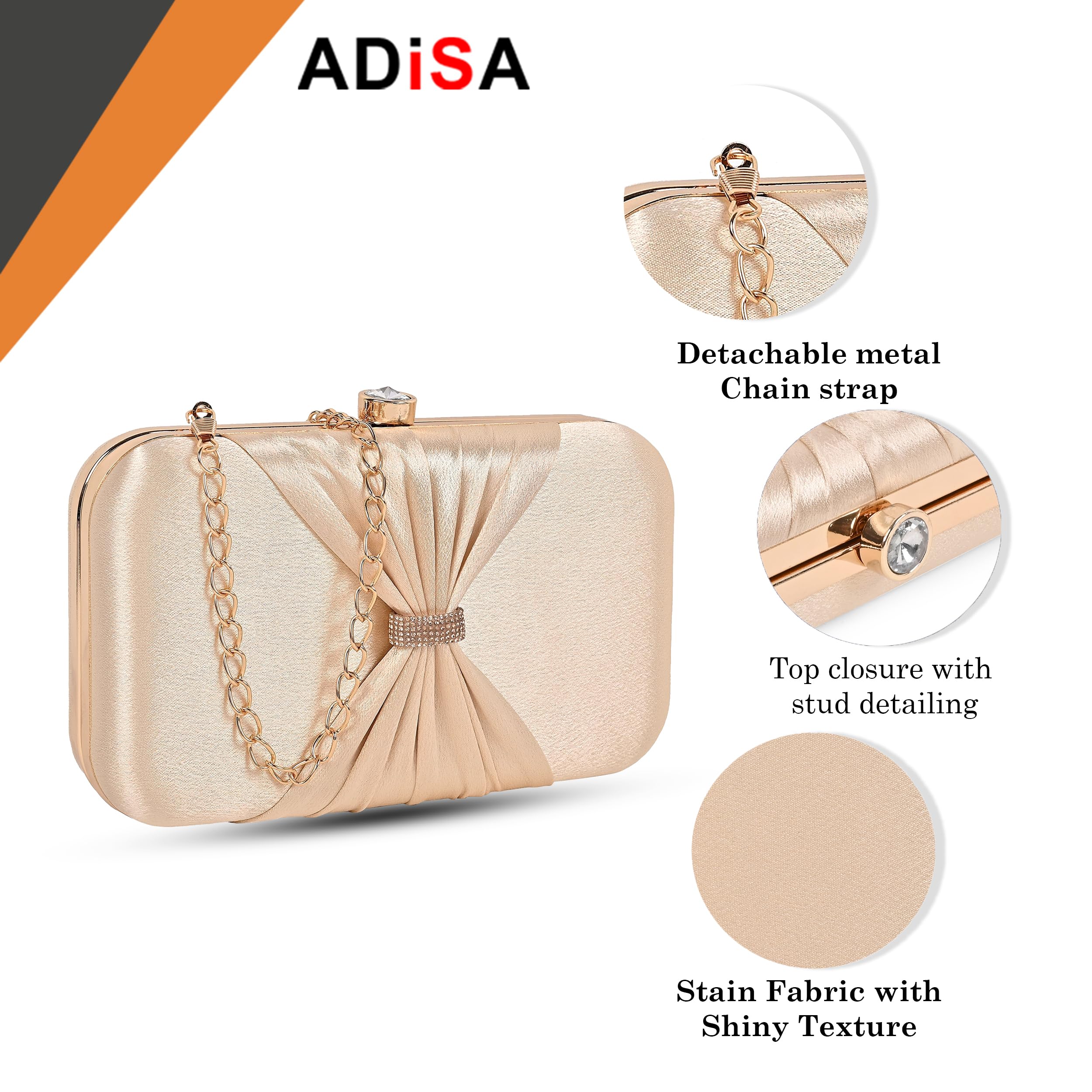 ADISA bow formal party clutch with gold chain for women and girls (CL102-GOL) 1