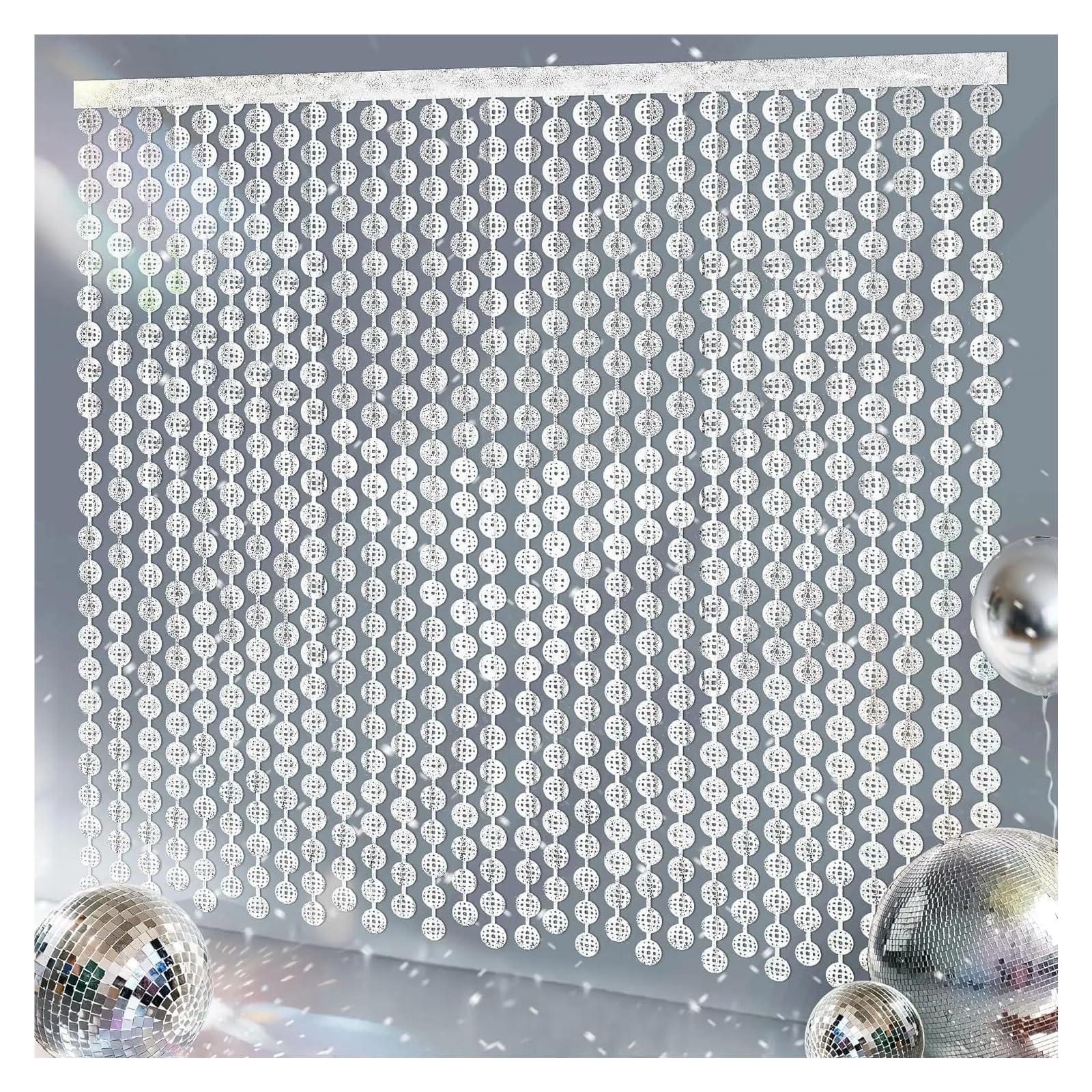 Décorations de Rideaux en Papier d'aluminium, Rideau à Franges en guirlandes, Toile de Fond for Photos, for soirées Disco des années 70 et 80, Argent, Paquet 3(Round Curtain,2Pack)