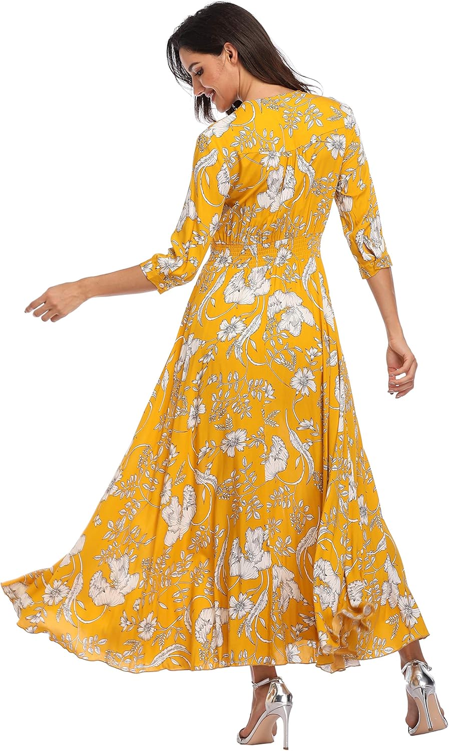 Summer Floral Print Maxi Dress Women Button Up Split Long Flowy Bohemian Beach Party Dresses - Image 6