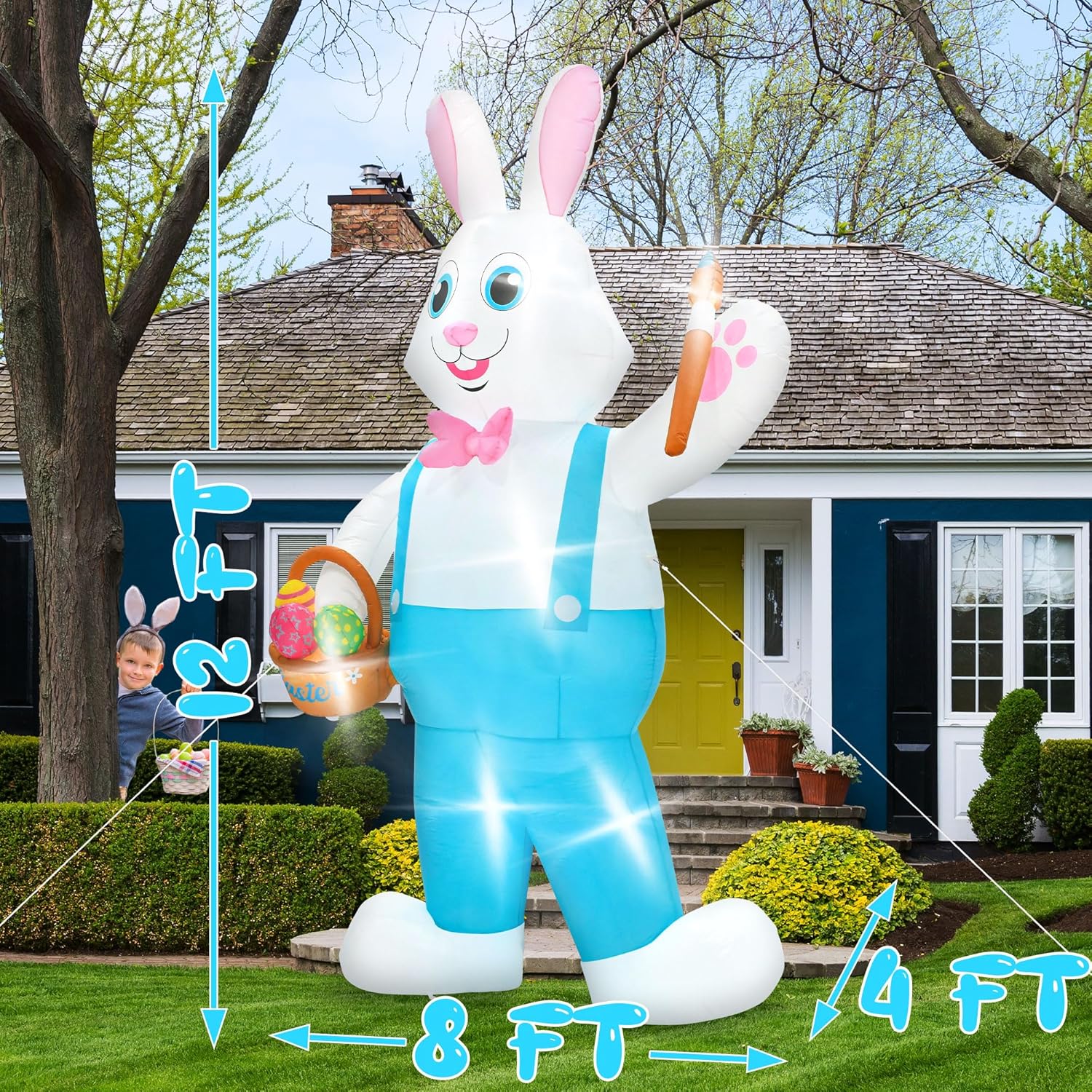 12FT Easter Inflatables Decorations, Huge Bunny Inflatable Outdoor, Lighted Blow Up Standing Easter Rabbit Holding Colorful Eggs Basket for Spring Holiday Yard Lawn Patio Party Decor