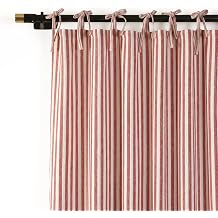 THE ART BOX Gauze Striped Curtains,Boho Linen Tie Top Hanging Curtains Light Filtering Door Window Treatment 2 Panel Curtain Drapes for Living Room Bedroom Red on White 63x42 Each Panel