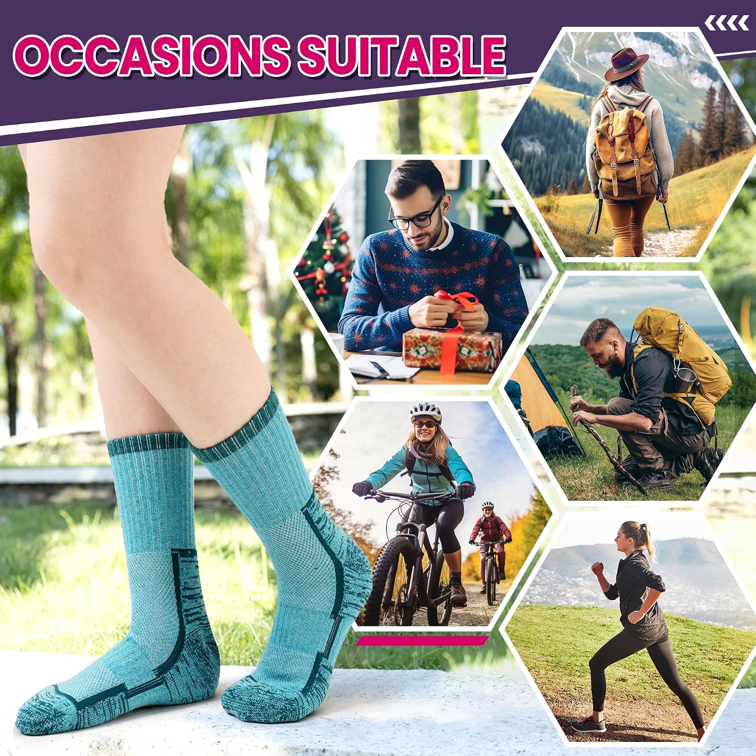 DoSmart Merino Wool Hiking Winter Boot Work Crew Socks for Women Men image 2