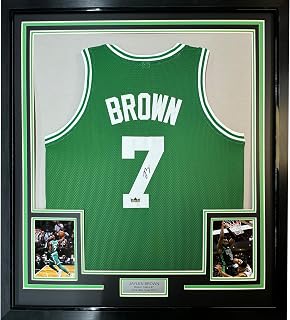 Framed Facsimile Autographed Jaylen Brown 35x39 Boston Green Reprint Jersey