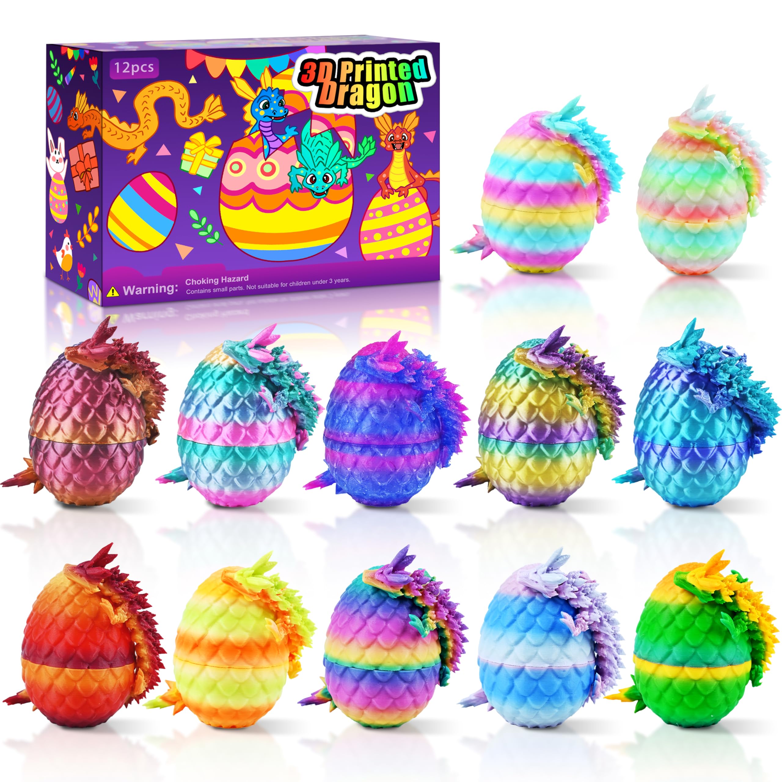 Photo 1 of Impossmaker 12PCS Easter 3D Printed Dragon Eggs with Dragon Inside, Unique Fun Gifts Cool Stuff Cool Gadgets for Men Teens Boy Gifts, Mini Articulated Easter Basket Essentials for Kids
