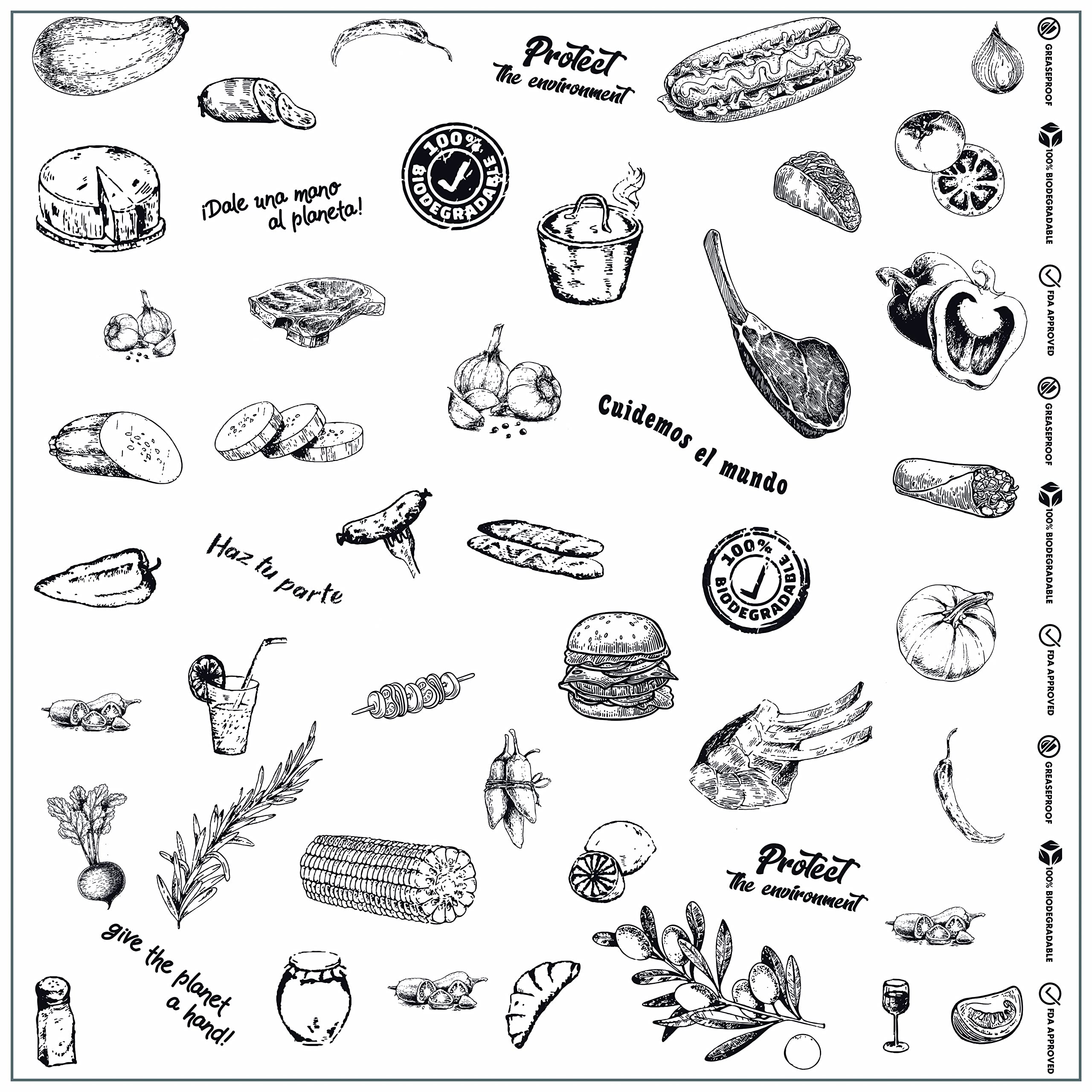 Technopaper Premium Deli Paper 12"x12"- 1,000 Pack - Water & Grease Resistant -Biodegradable, 100% Recyclable and No Wax Coating, Tray Liner (White, FoodPrint)