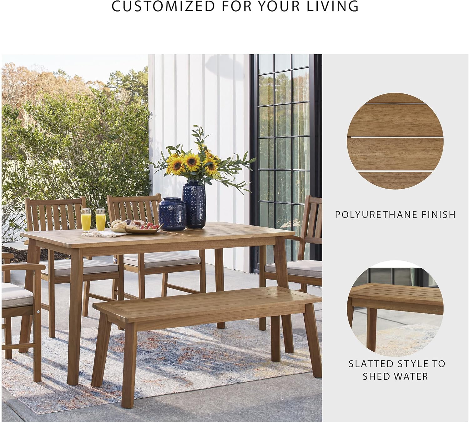 Signature Design by Ashley Janiyah Casual Outdoor Dining Bench, Light Brown
