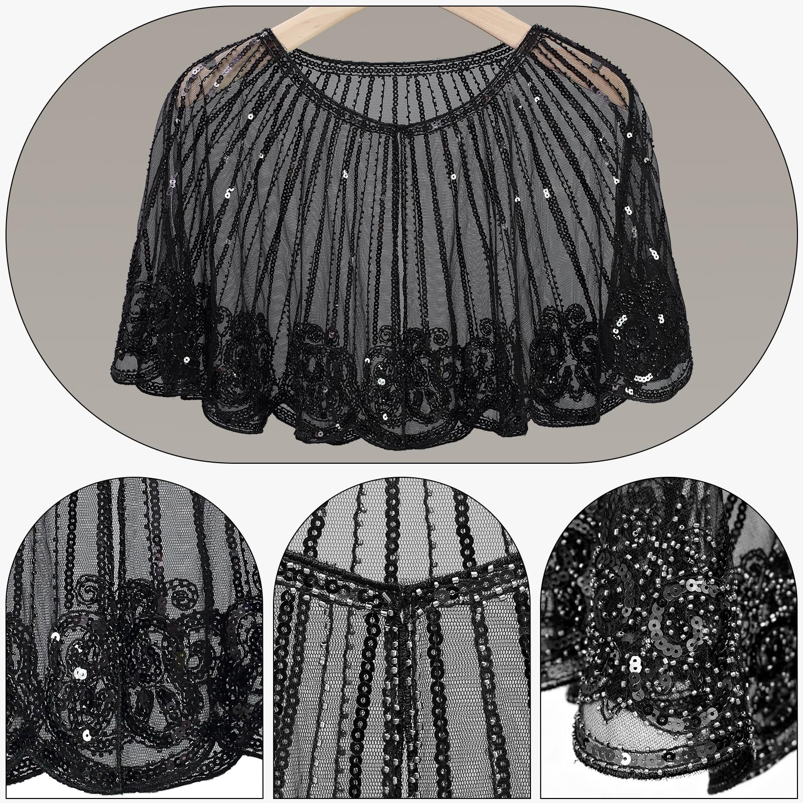 ELECLAND 10 Pieces 1920s Flapper Great Gatsby Accessories Set Fashion Roaring 20's Theme Set including Headband Headpiece Long Black Gloves Necklace Earrings for Women (Black - Image 3