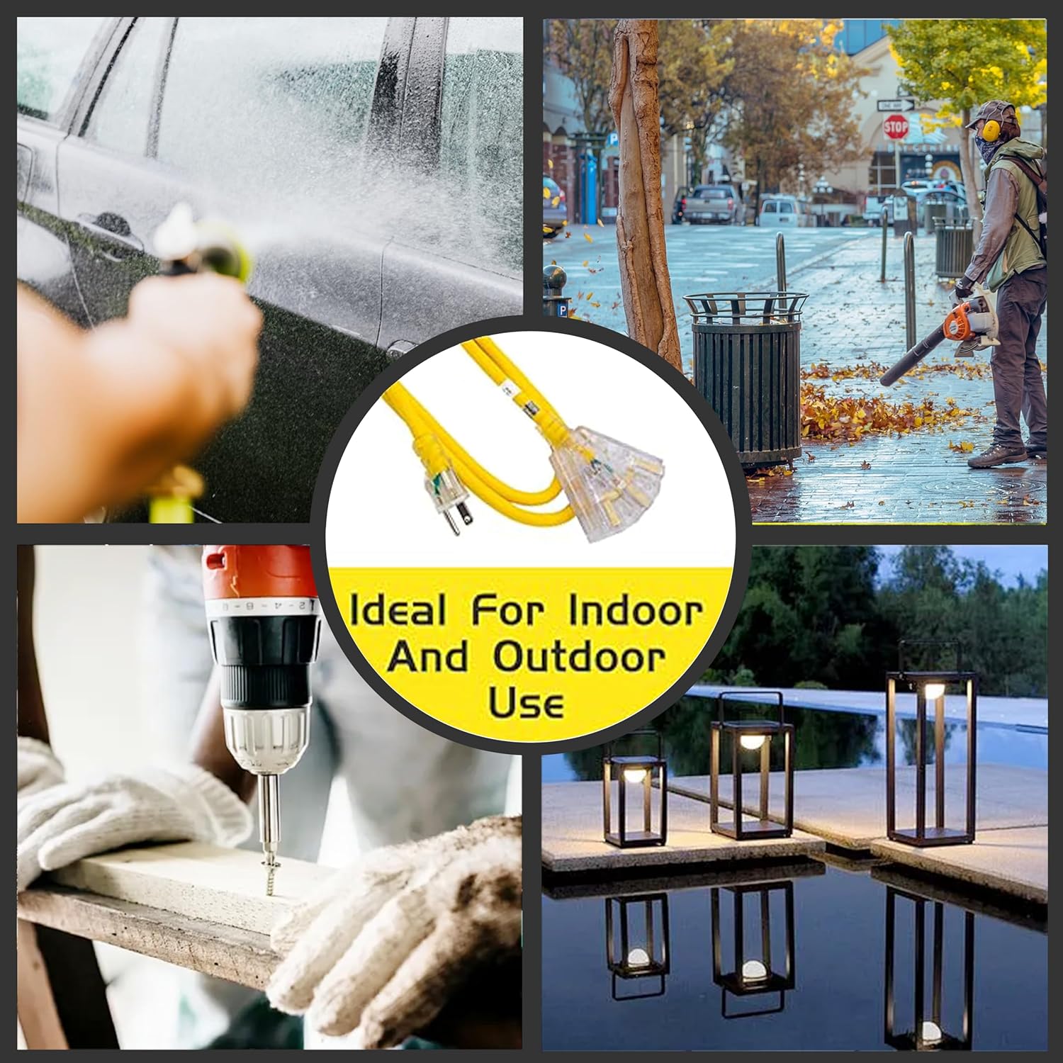 3-Outlets Indoor Outdoor Extension Cord Weatherproof with Lighted End, UL Certified, 10 Gauge 6FT Yellow 3 Prong Heavy Duty, 10/3 SJTW 15A Power Cord