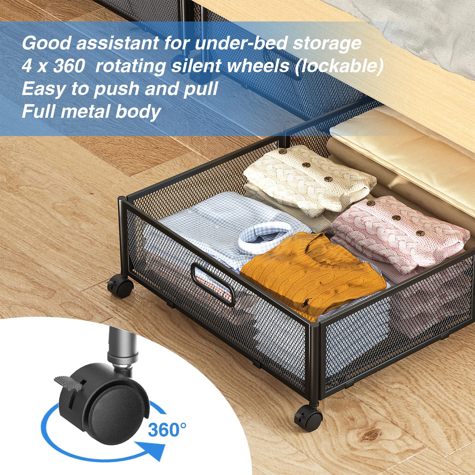 Contenitori Di Stoccaggio In Metallo Sotto Il Letto Con Ruote - Organizer Per Cassetti Sotto Il Letto Pieghevole Senza Attrezzi Per Vestiti, Scarpe, Giocattoli E Biancheria Da Letto white 2P