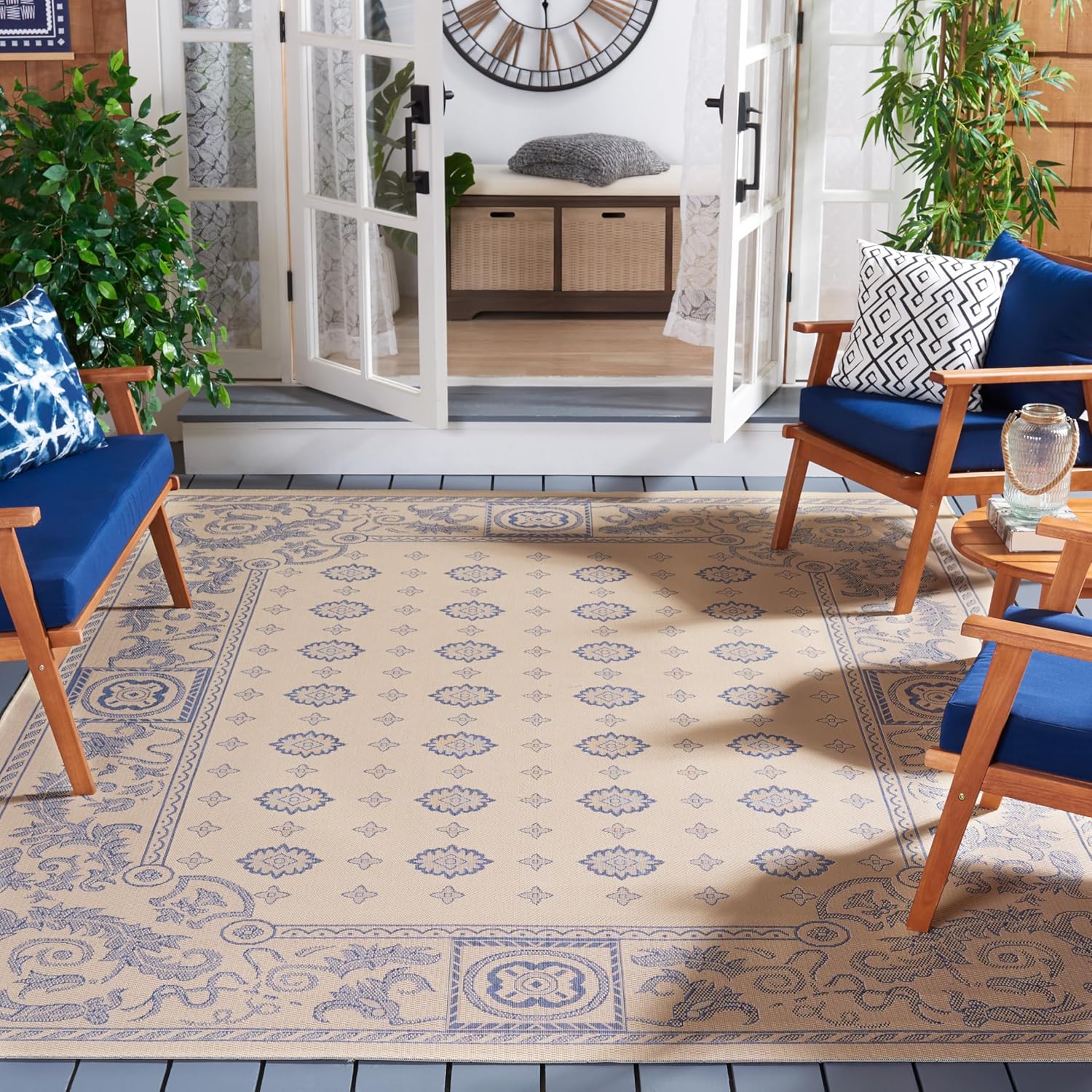 SAFAVIEH Washable Rug Outdoor Courtyard Collection - 2'7" x 5', Natural & Terracotta, Non-Shedding & Easy Cleaning, Ideal for Patio, Backyard, Mudroom (CY1356-3201)