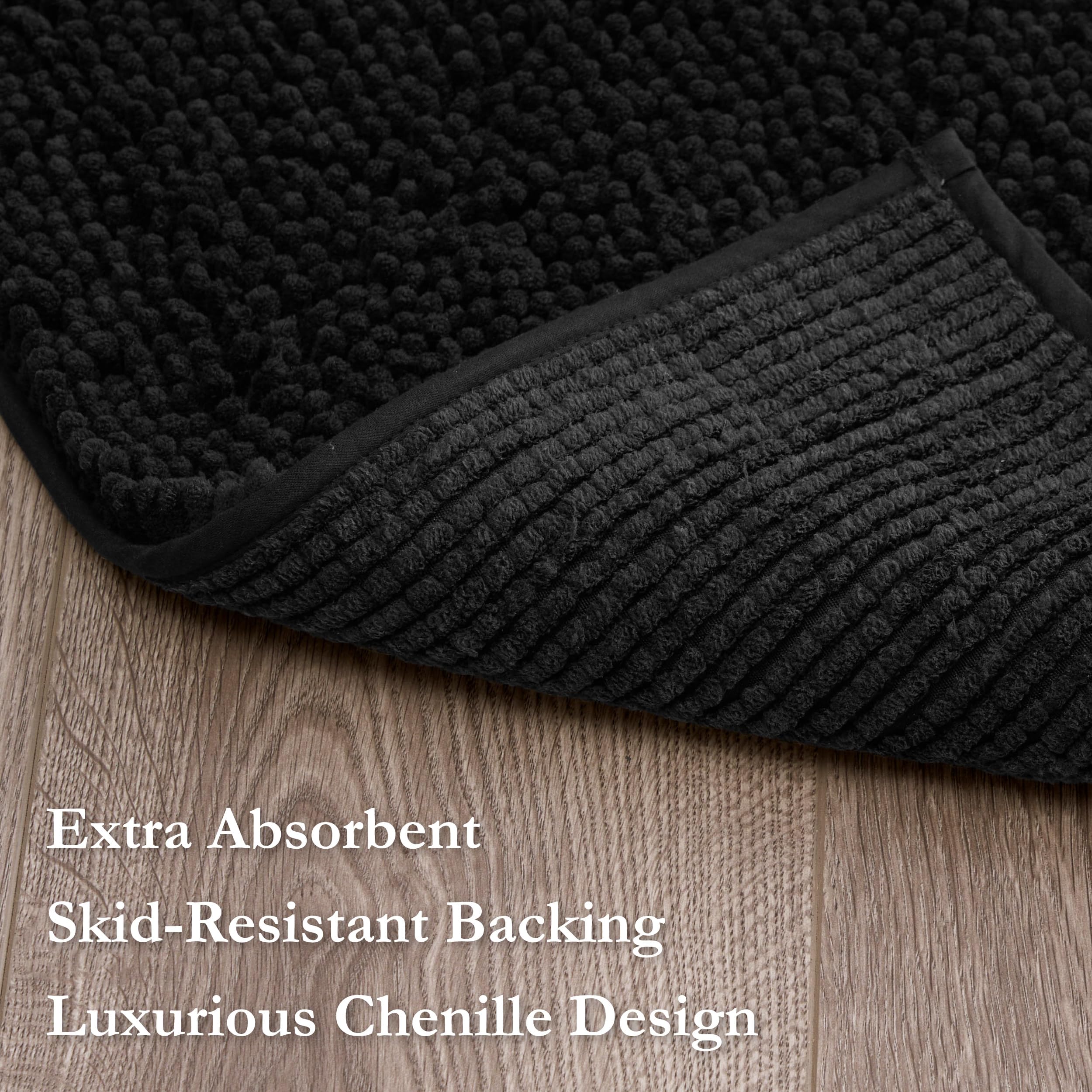 Resort-Kollektion Creative Home Ideas Plüsch-Badezimmerteppiche, Chenille, 2-teiliges Set, rutschfeste Unterseite und maschinenwaschbar, schwarz, 43,2 x 61 cm und 53,3 x 86,4 cm