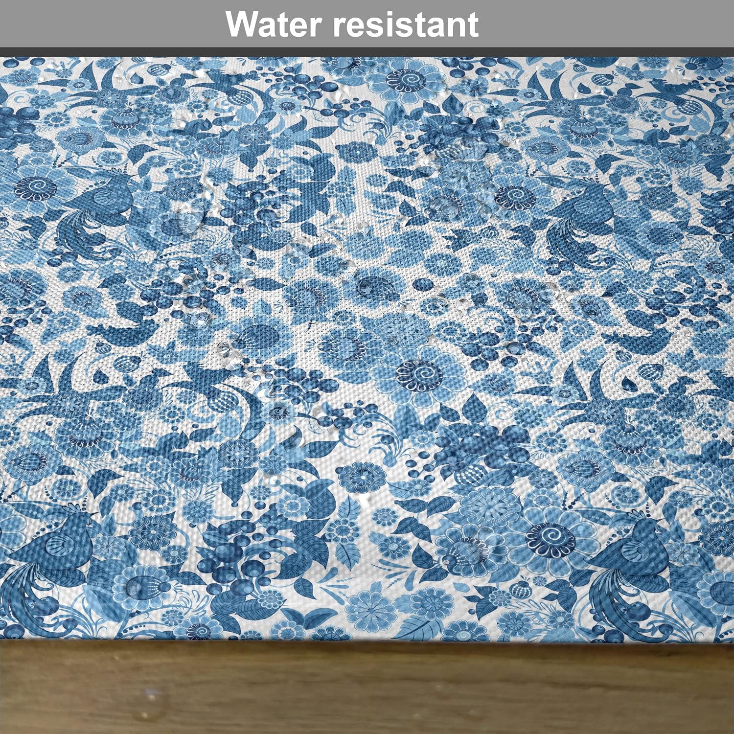Lunarable Blue Floral Place Mats Set of 4, Traditional Composition with Birds Flowers Oriental Ethnic Flowery, Washable Fabric Placemats for Dining Table, Standard Size, Dark Blue White Blue