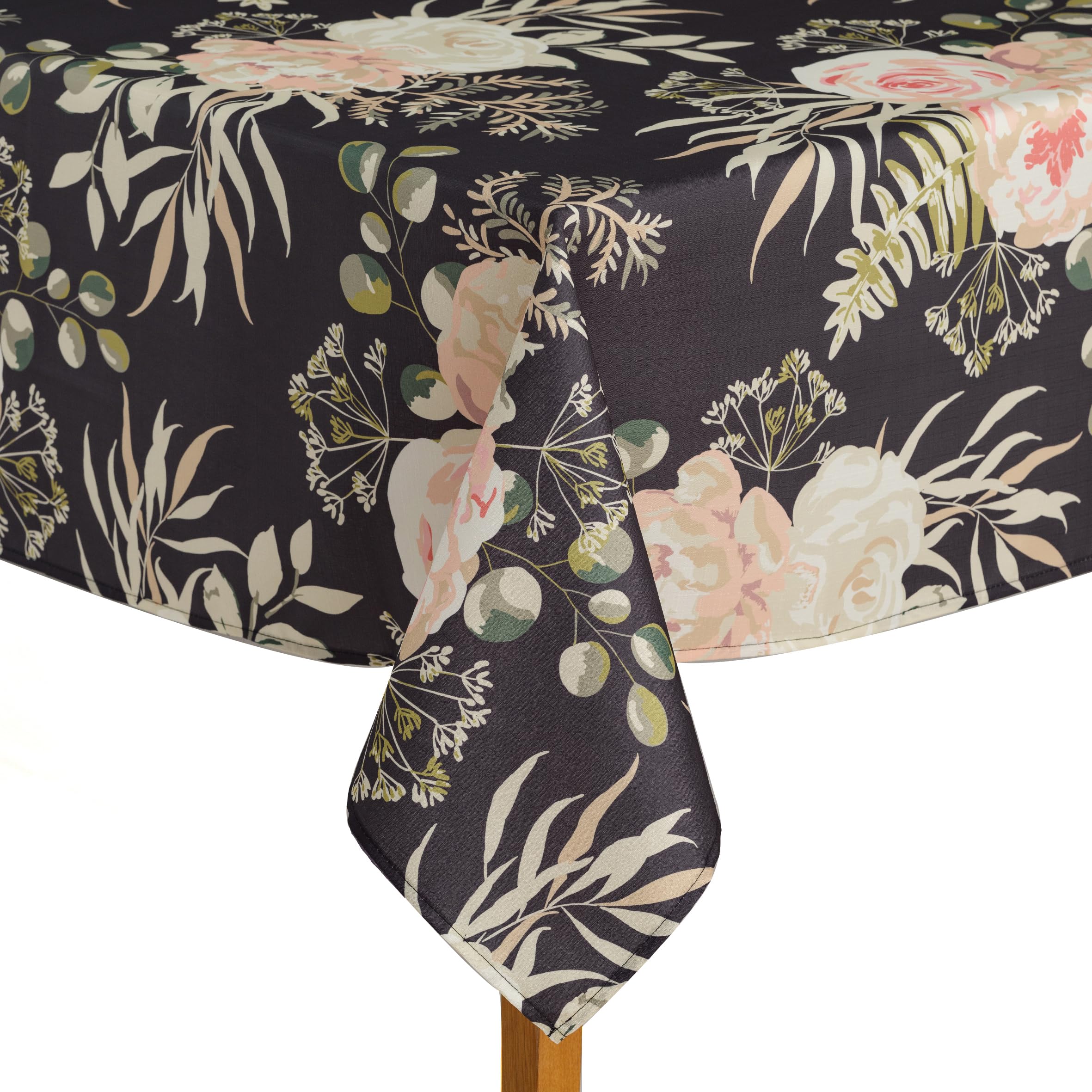 ESSEX, Patels Tablecloth, 110 x 160 cm, Tablecloth, 100% Polyester, Washable, Flowers, Black, Black (Patels)