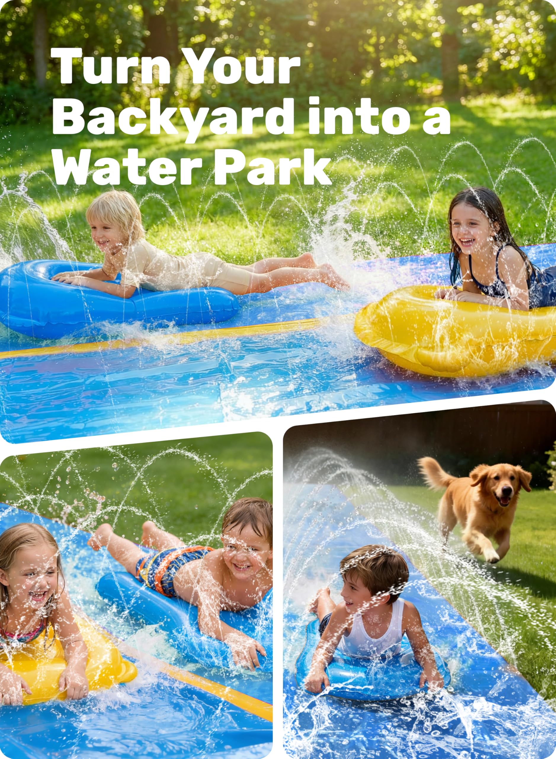 Sloosh Riesige Wasserrutsche 30ft x 6ft 914,4 x 182,8 cm mit eingebautem Sprinkler und 2 aufblasbaren Rutschbrettern