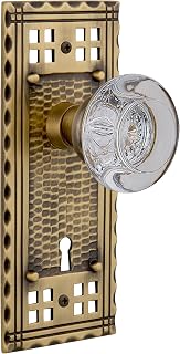 Nostalgic Warehouse Craftsman Plate with Keyhole Round Clear Crystal Glass Knob, Mortise - 2.25", Antique Brass