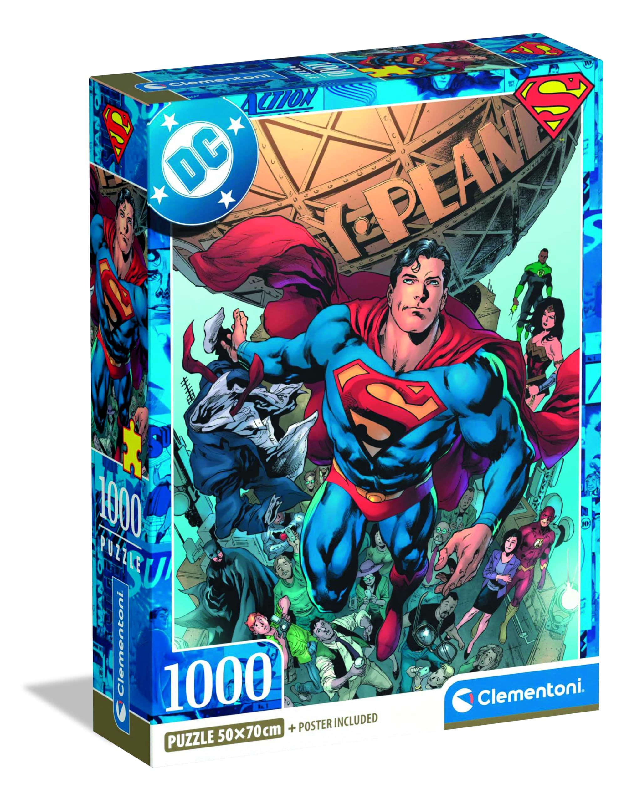 Clementoni Jigsaw Puzzle 1000 pieces, Superman DC Comics, Puzzle for Adults 14-99 Years, Compact box, 37505, Made in Italy