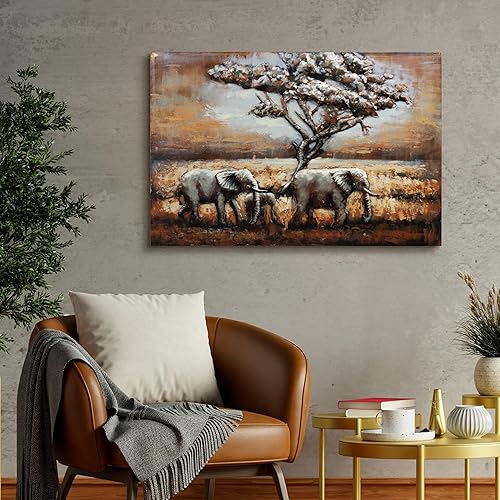 Miniatura 4 de Empire Art Direct Arte de pared de metal de elefantes, escultura de pared de hierro mezclado pintado a mano, decoración de pared 3D, listo para