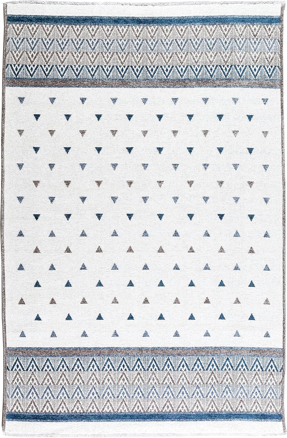 Alfa Rich 4x6 Area Rugs, Blue Grey Cream Rug, Cotton, Pet Friendly, Easy Clean Washable Rug