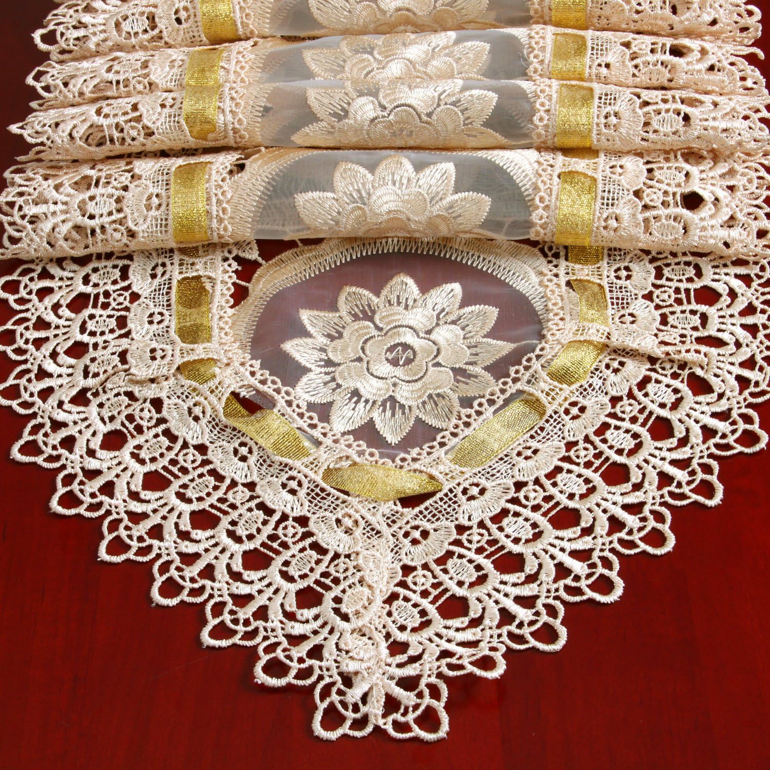 Grelucgo Beige Lace Table Runners Dresser Scarves Doilies (13 x 54 inch)