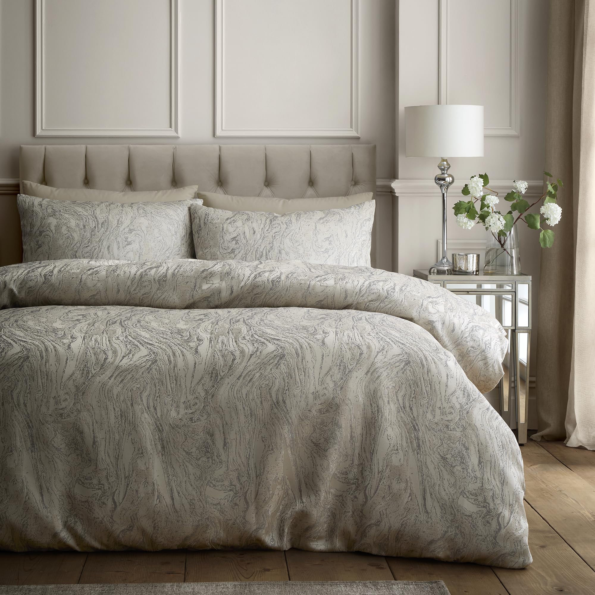 Soiree Marble Jacquard Duvet Cover Set King 230 x 220cm – Natural Soft Touch Bedding with Elegant Marble Jacquard Design, Includes 2 Pillowcases