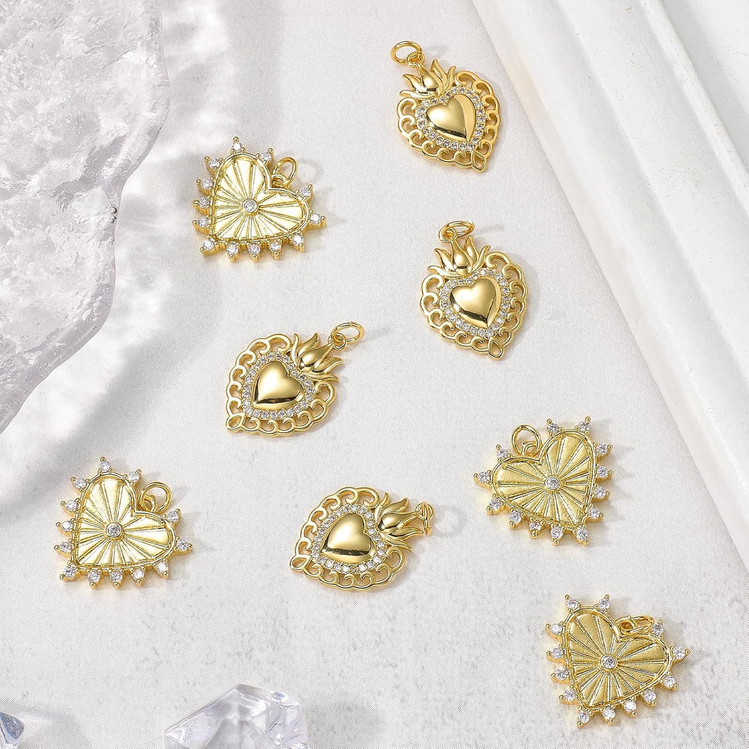 5Pcs Heart Charms for Jewelry Making Real 18K Gold Plated Crystal Charms Brass Clear Cubic Zirconia Valentine's Day Pendants for Earring Bracelet Necklace DIY Crafts - Image 4