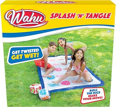 Wahu Splash N Tangle Water Game for Kids Ages 5+ and Adults, Kids Outdoor Twister Water Game with Play Mat, Hose Connector, and 2 Dice, Multicolor
