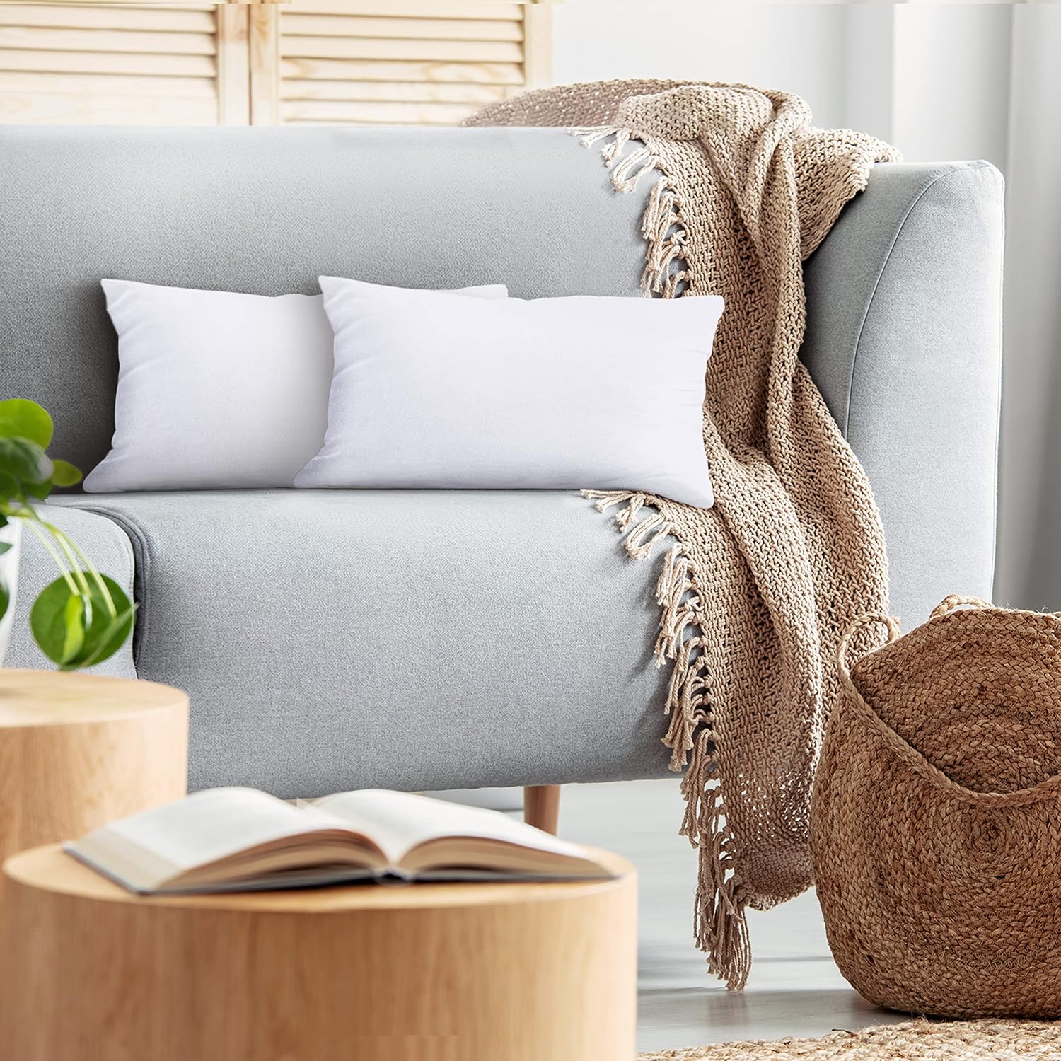 Utopia Bedding Throw Pillows Insert (Pack of 2, White), 12 x 20 Inches Couch Sofa Cushion, Decorative Pillow and Sham Stuffer for Bed