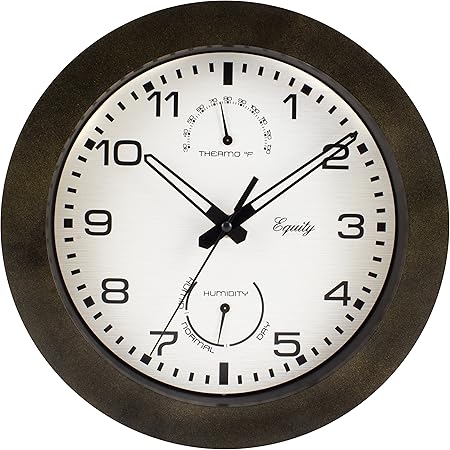 Equity by La Crosse 29005 Outdoor Thermometer and Humidity Wall Clock, 10", Brown