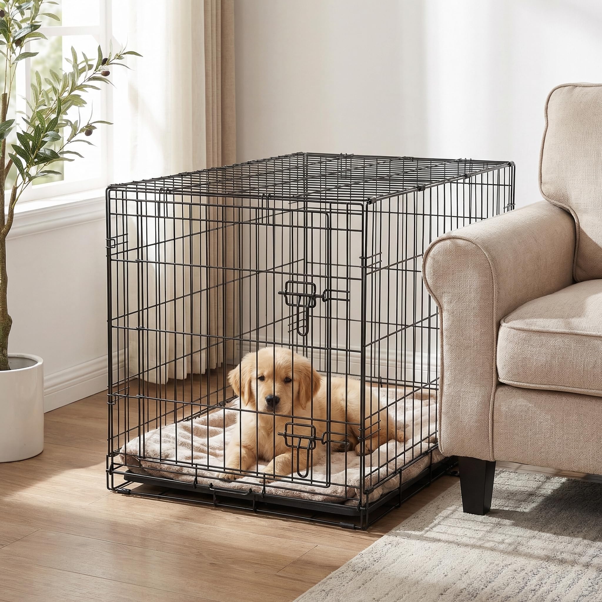 LEADZM Cage pour Chien - Cage Chien Pliable avec 2 Portes, Matériau métallique, Plateau Amovible (XXL 121 x 74 x 81 cm)