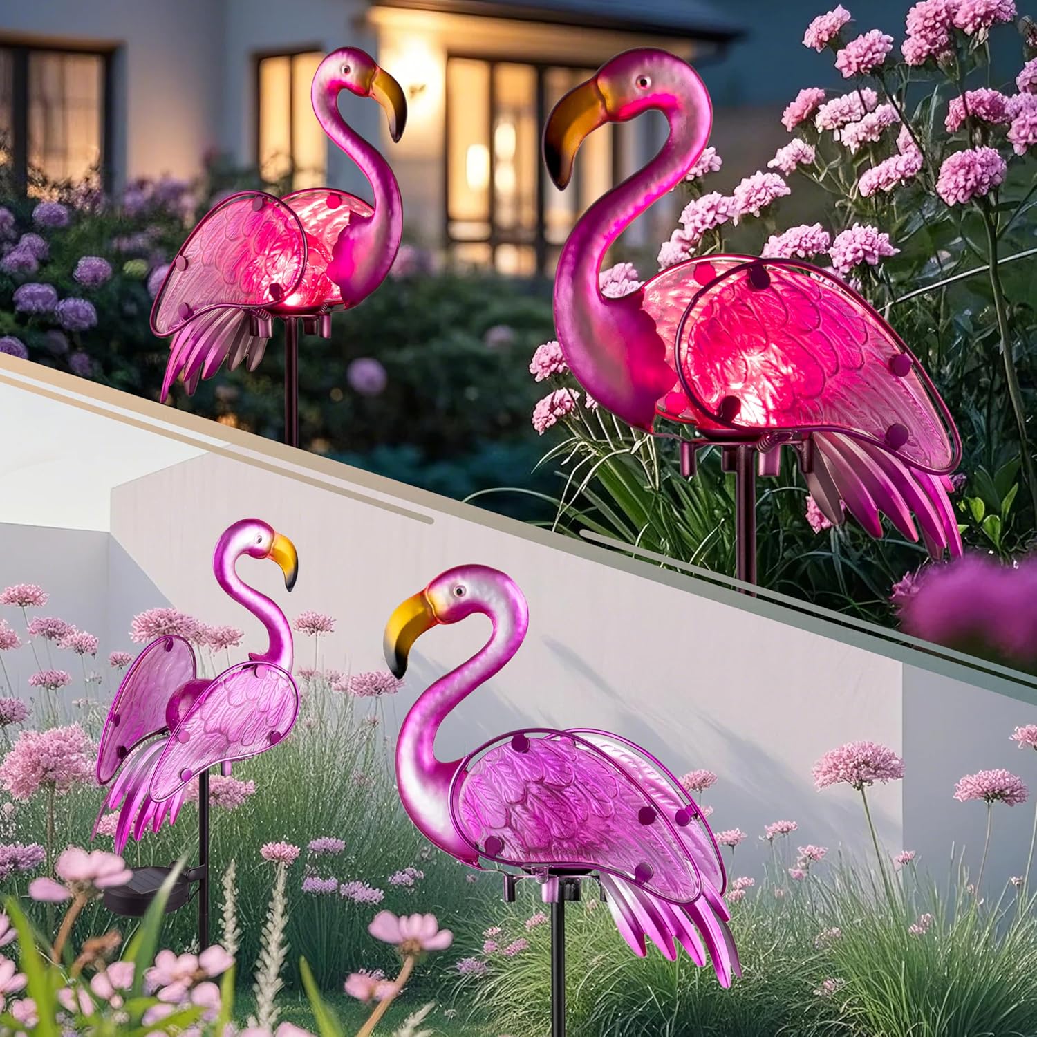 Solar Lights Outdoor,Flamingo Gifts for Women,Pink Flamingos for Yard Art Decor,Solar Metal Flamingo Lights Outdoor,Solar Powered Statues for Garden Yard Lawn Patio