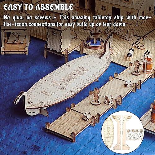 Miniatura 5 de Miniaturas Viking Longship Madera Cortada con Láser de 1 pulgada Cuadrícula Cuadrada Mapa de batalla para D&D, Calabozos y Dragones, Pathfinder u