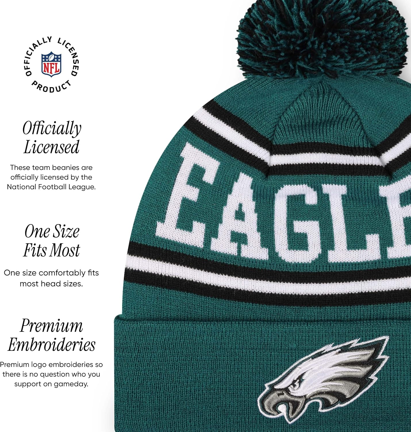 FOCO NFL unisex-adult Nfl Team Logo Adult Stretch Gloves With Stripe Pom Winter Knit Hat Beanie Set - Image 2