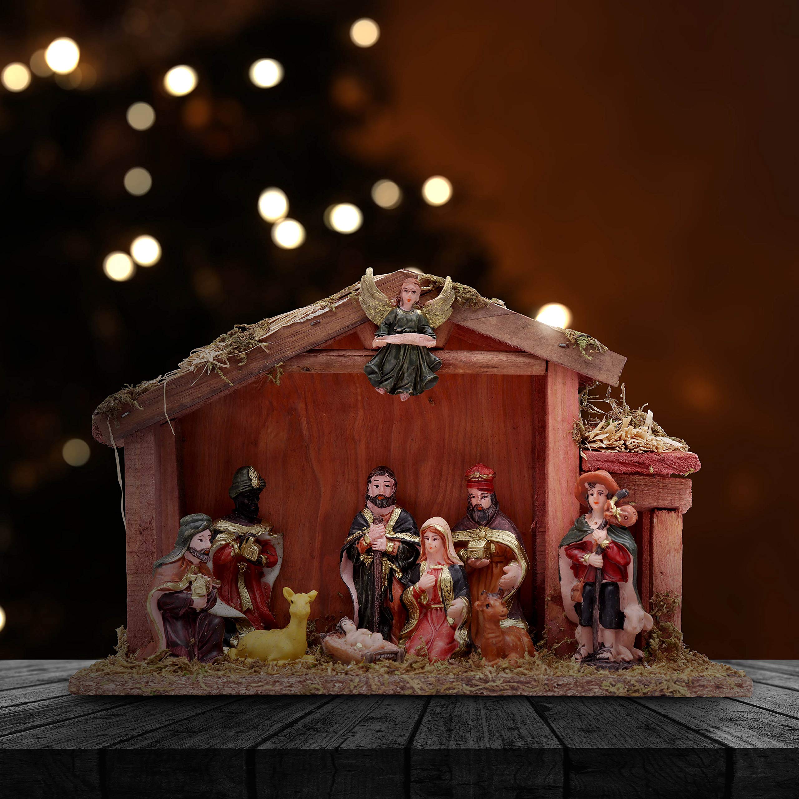 Crèche De Noël En Résine - Décoration De Table Étable, Multicolore, Sans Montage