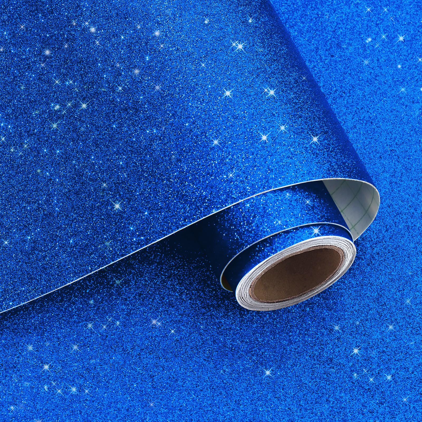 VaryPaper Sapphire Blue Glitter Wallpaper Self Adhesive Glitter Fabric Contact Paper 40cmx200cm Sticky Back Plastic Roll Thick Lining Paper for Wall Bedroom Bathroom Shelf Liner Cupboard Vinyl Wrap