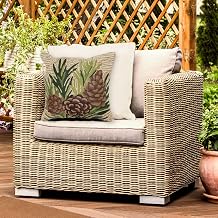 Liora Manne Lush Decor FRONTPORCH Indoor/Outdoor Handmade Pillow - Transitional Graphic Botanical Floral Accent Pinecones Natural 18" x 18"