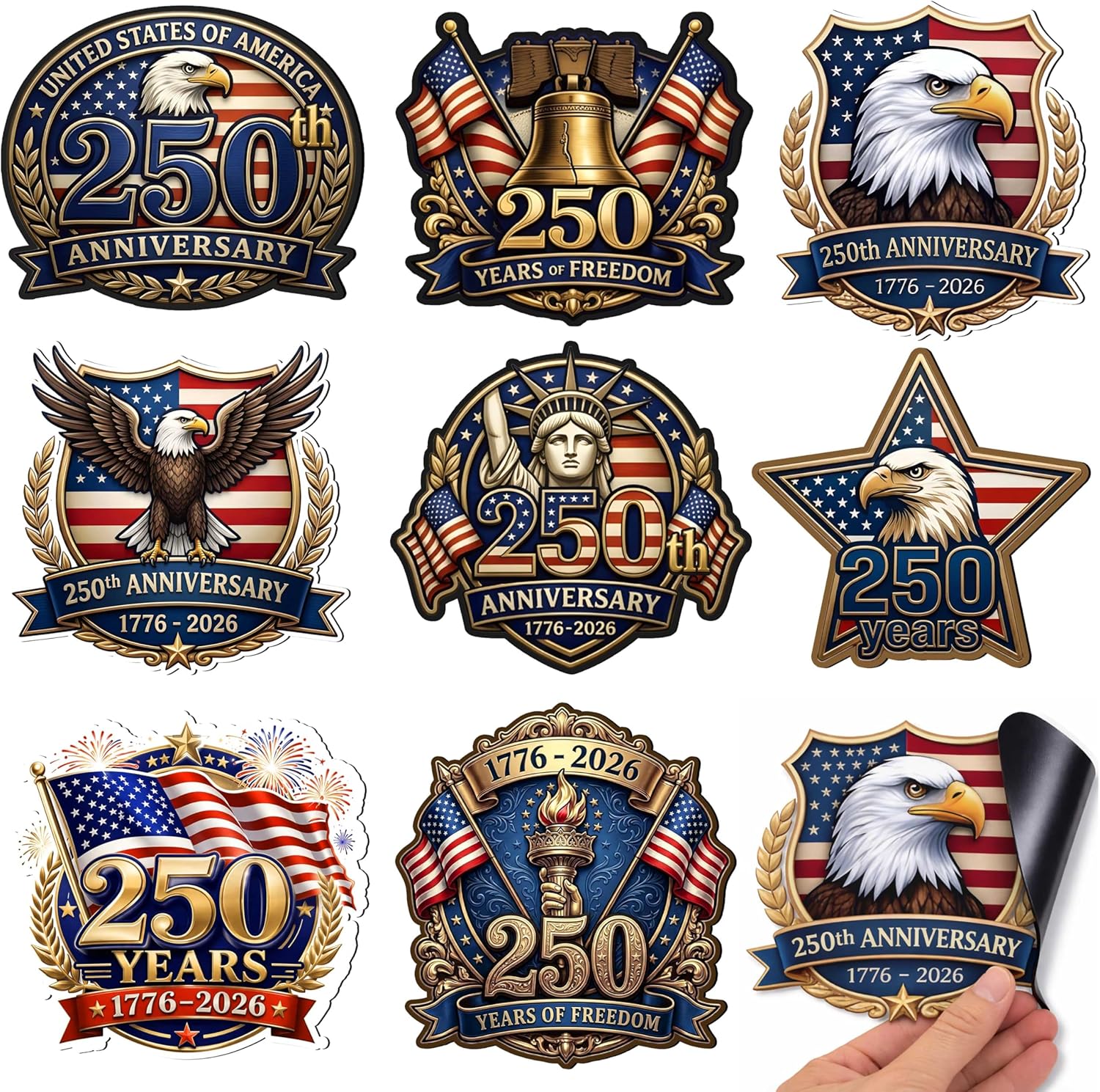 8 Pcs 250th Anniversary USA Car Magnet - America Flag Eagle Patriotic Magnetic Decal Stickers for Fridge Refrigerator Truck Decoration Gifts