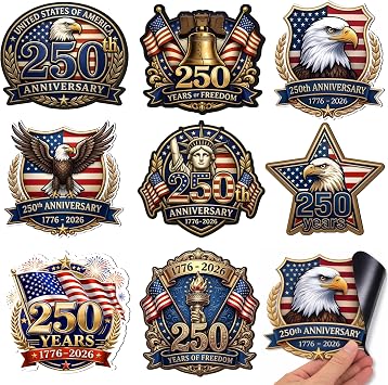 8 PCS 250th Anniversary USA Patriotic Car Magnet | American Flag Eagle Magnetic Stickers for Cars, Trucks, Holiday Decorations Gifts