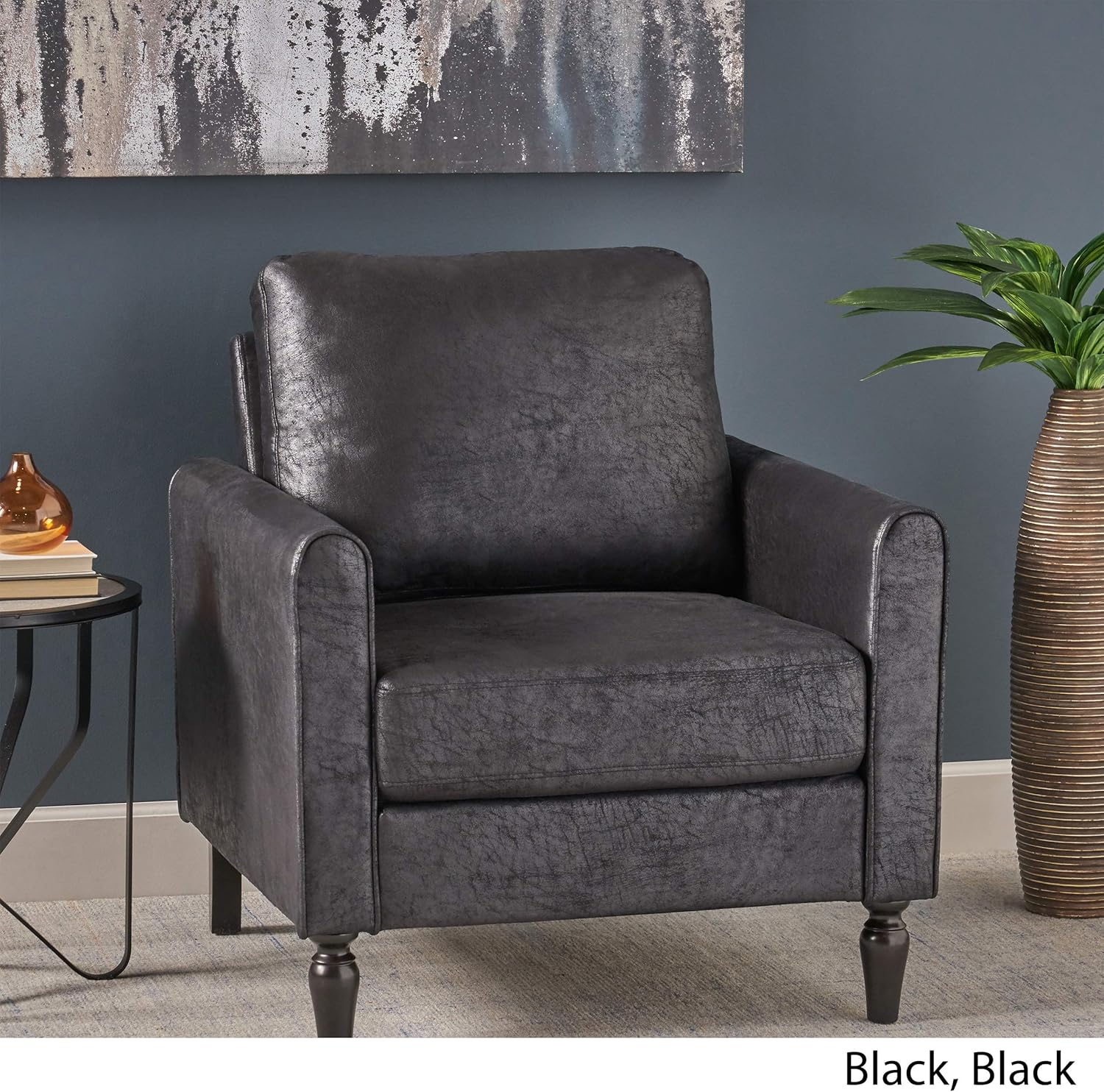 Christopher Knight Home Bunny Contemporary Club Chair with Plush Microfiber Cushions, Slate, Black