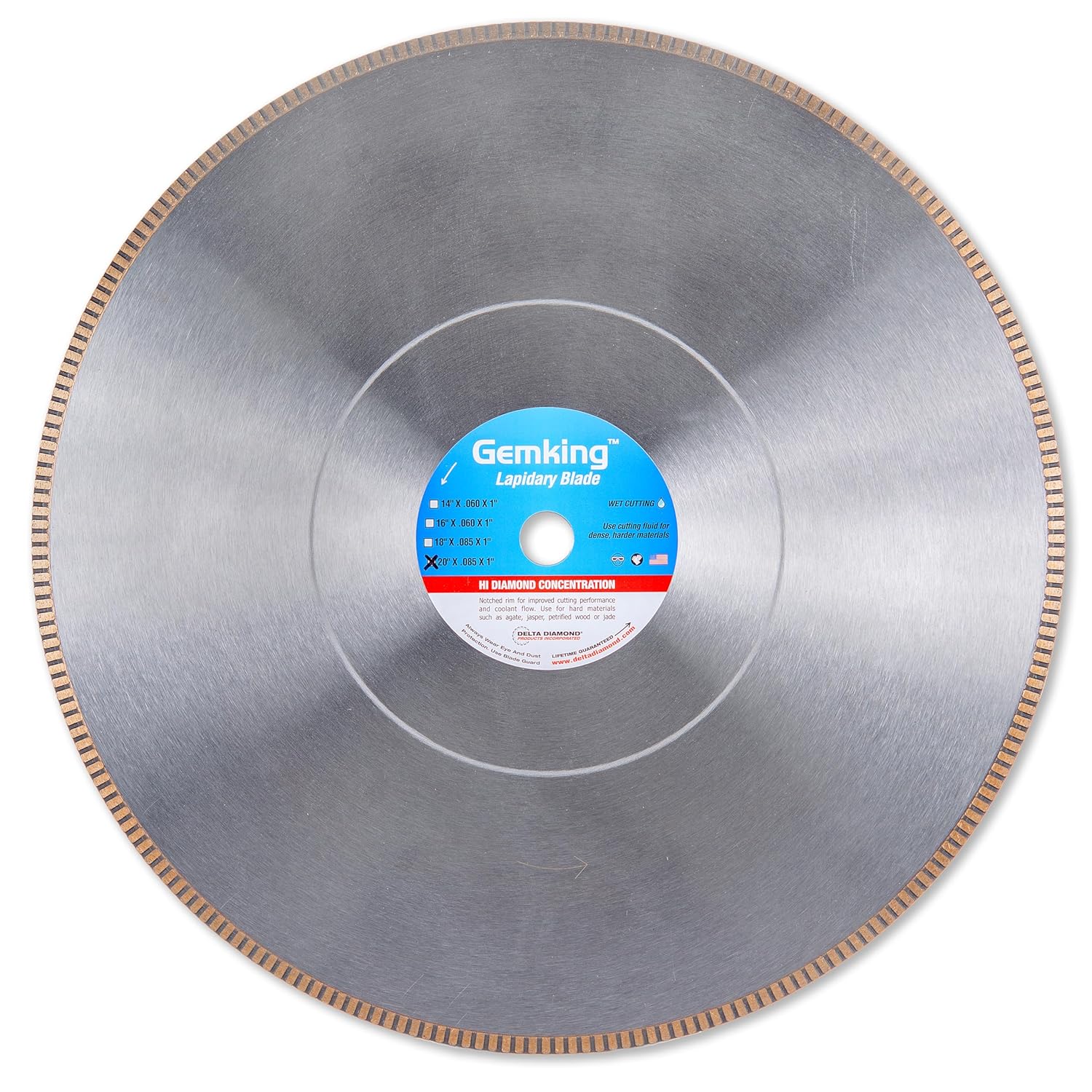 Gemking Lapidary Saw Diamond Blade, 10-inch, Ultra-Thin Notched Rim for Gemstones, Agate, Geodes (10" X .040 X 5/8" Arbor)