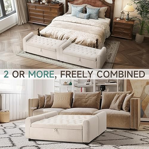 Vista 8 de Otomana con almacenamiento, banco de almacenamiento acolchado para dormitorio, banco de telas de 48" al pie de la cama, bancos tapizados