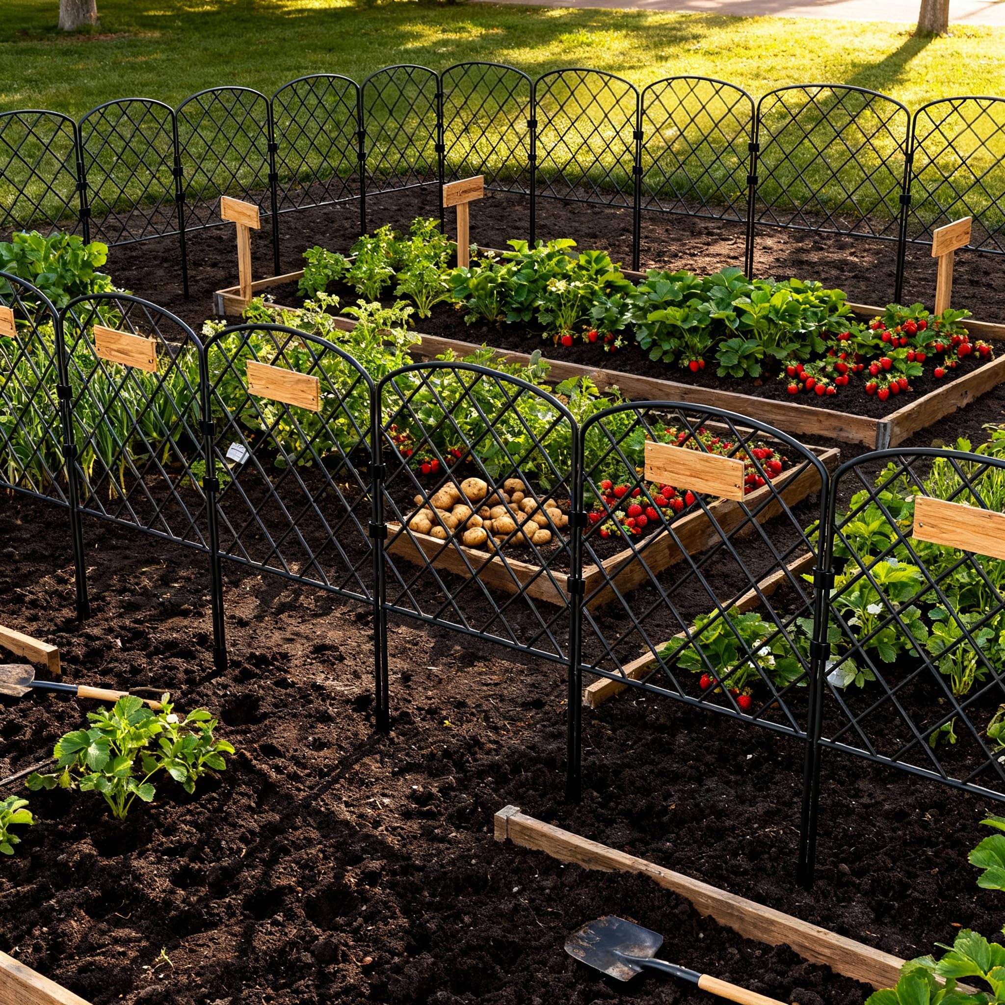 ACXIN 25er Steckzaun aus Metall, Dekorativer Gartenzaun 8m mit Erdnägel Kunststoff-Verbinden, Zaun für Hunde Weidezaun oder Tierbarriere, Teichzaun Beetzaun für Garten und Blumenbeet(Typ A)
