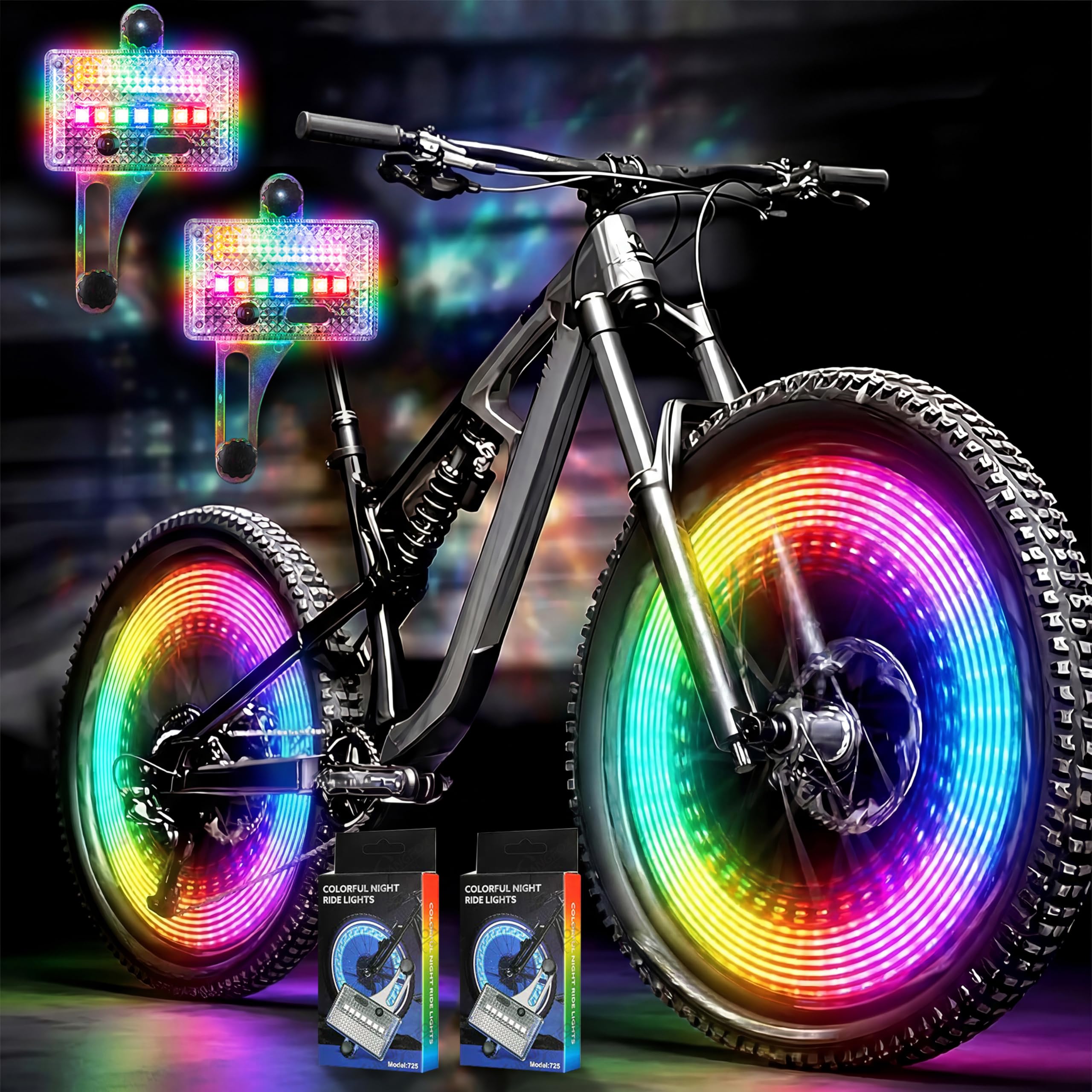Wood Homing LED Bike Wheel Lights - 2 Tyre Pack Smart Bicycle Spoke Light with 30 Flash Modes Motion Light Sensor Solar USB Rechargeable Waterproof Cycle Accessories for Adult Kid Night Rides Safety